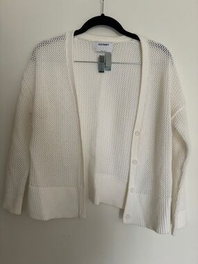 Old Navy White Open-Weave Button Front Cardigan